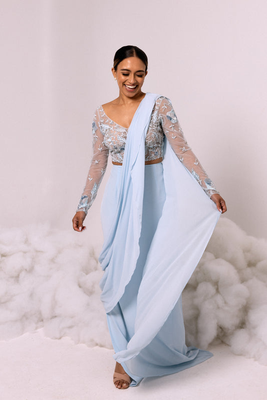 SHAWL - Saree / Sari Chiffon in Blue