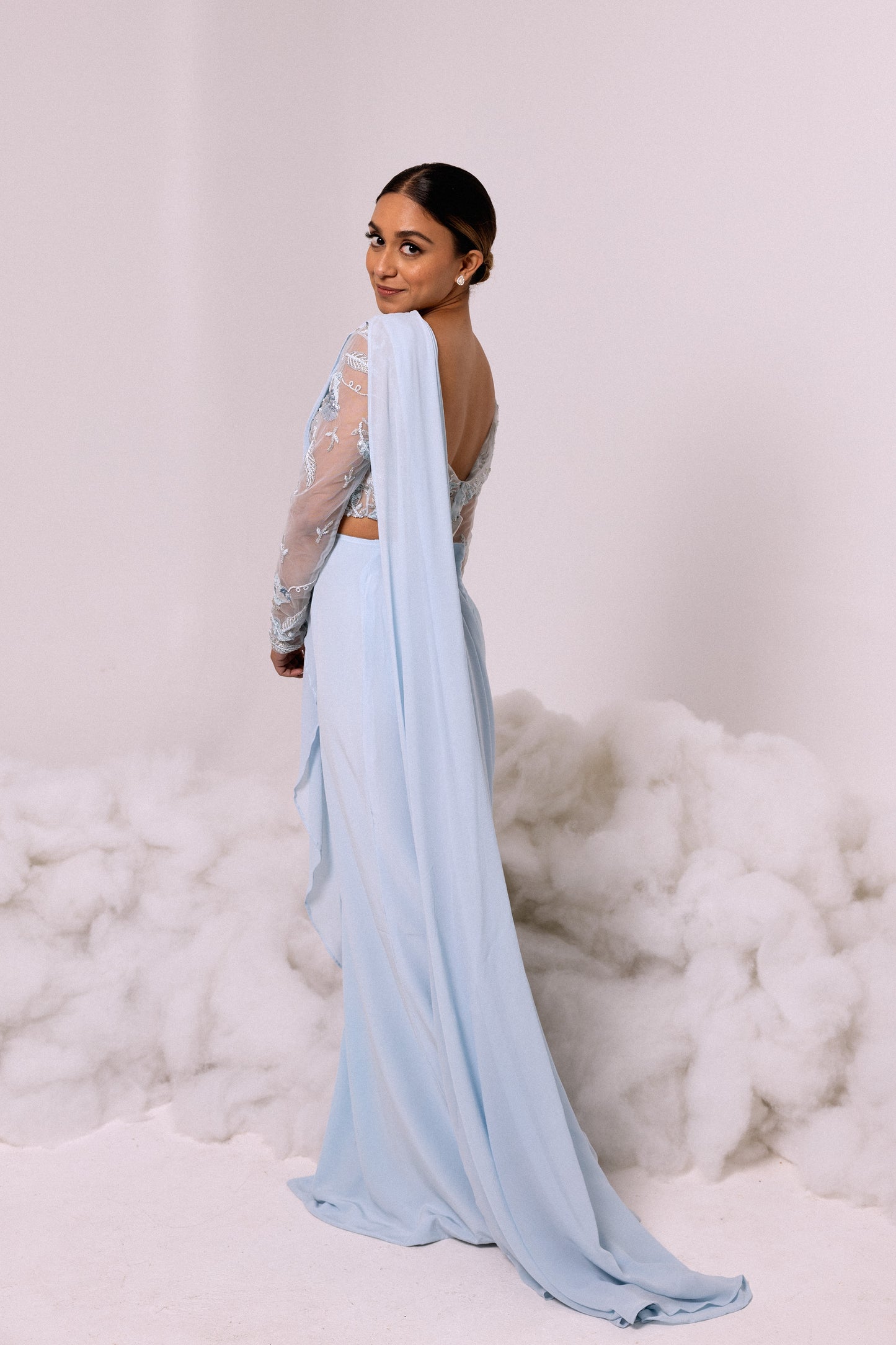 SHAWL - Saree / Sari Chiffon in Blue