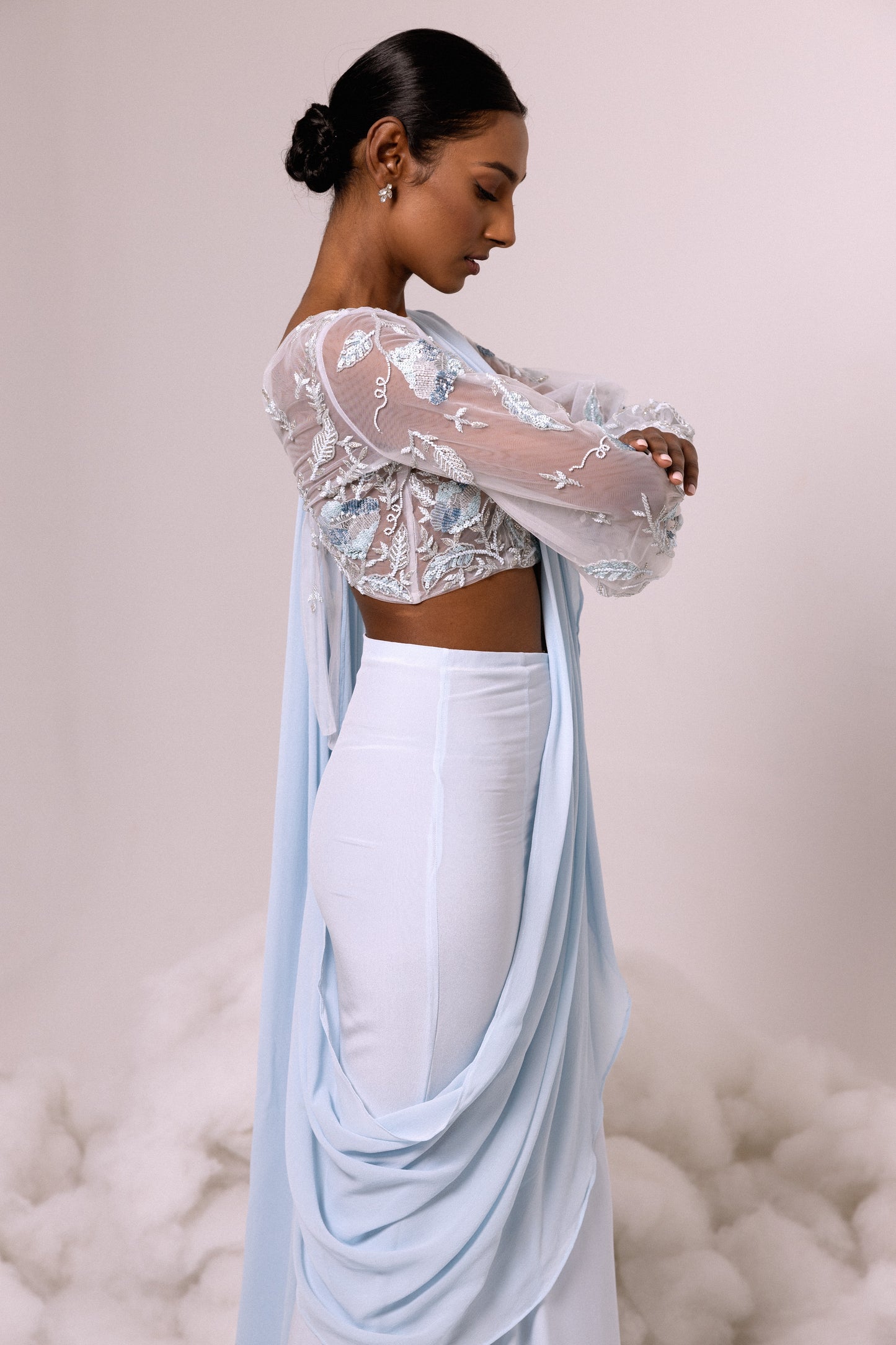 SHAWL - Saree / Sari Chiffon in Blue