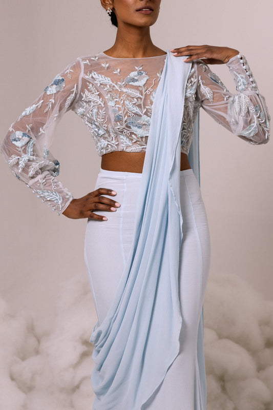 SHAWL - Saree / Sari Chiffon in Blue