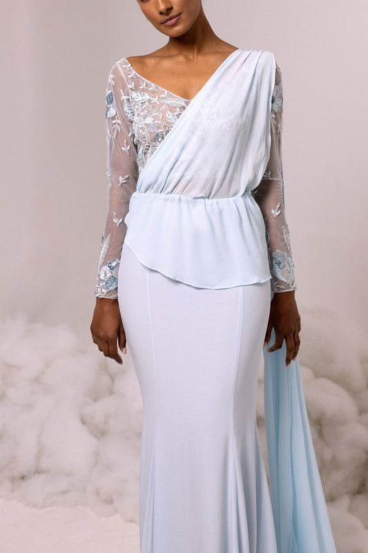 SHAWL - Kandiyan Chiffon in Blue