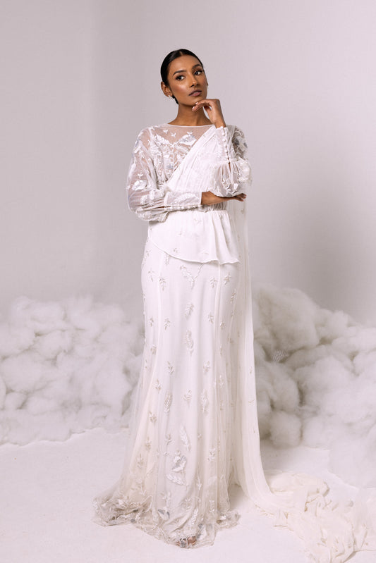 SHAWL - Kandiyan Chiffon in Ivory