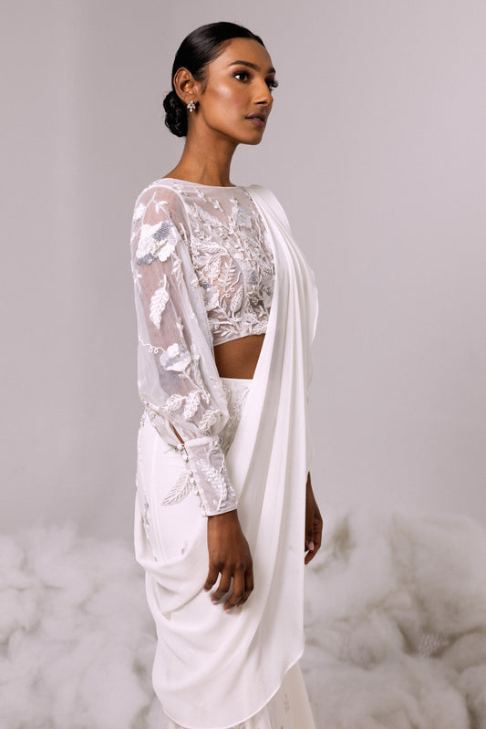 SHAWL - Saree / Sari Chiffon in Ivory