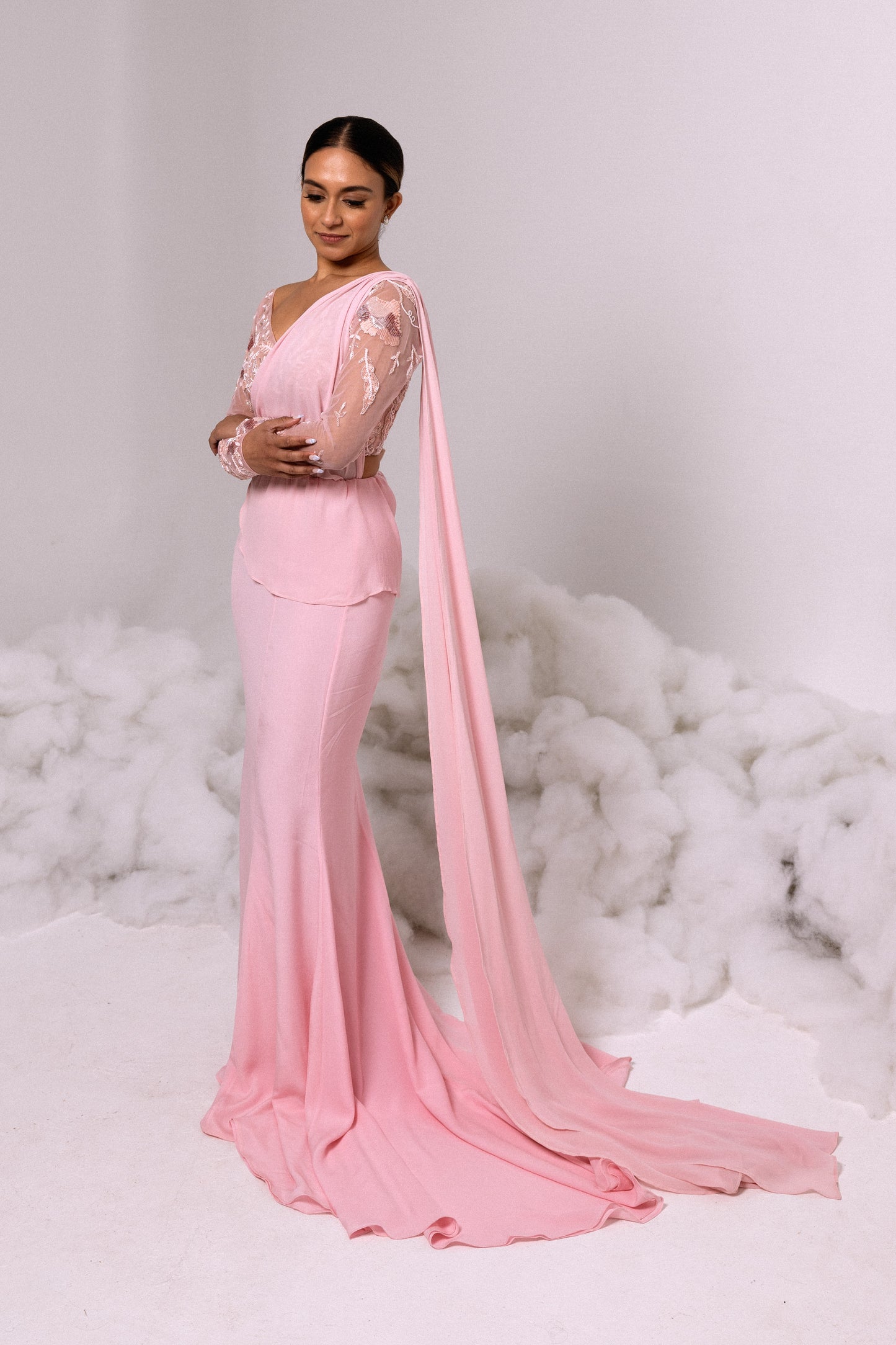 SHAWL - Kandiyan Chiffon in Pink